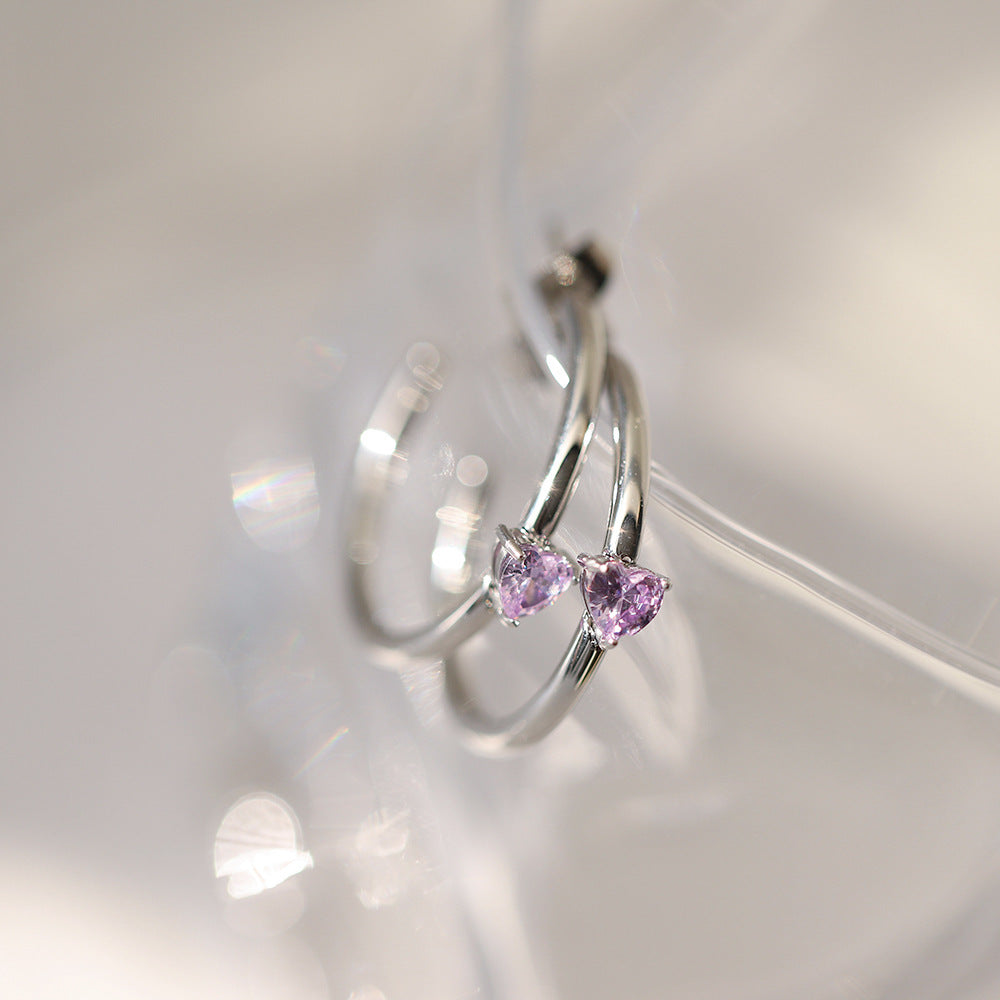 Heart Crystal Double Hoop Earrings - Silvery - 1