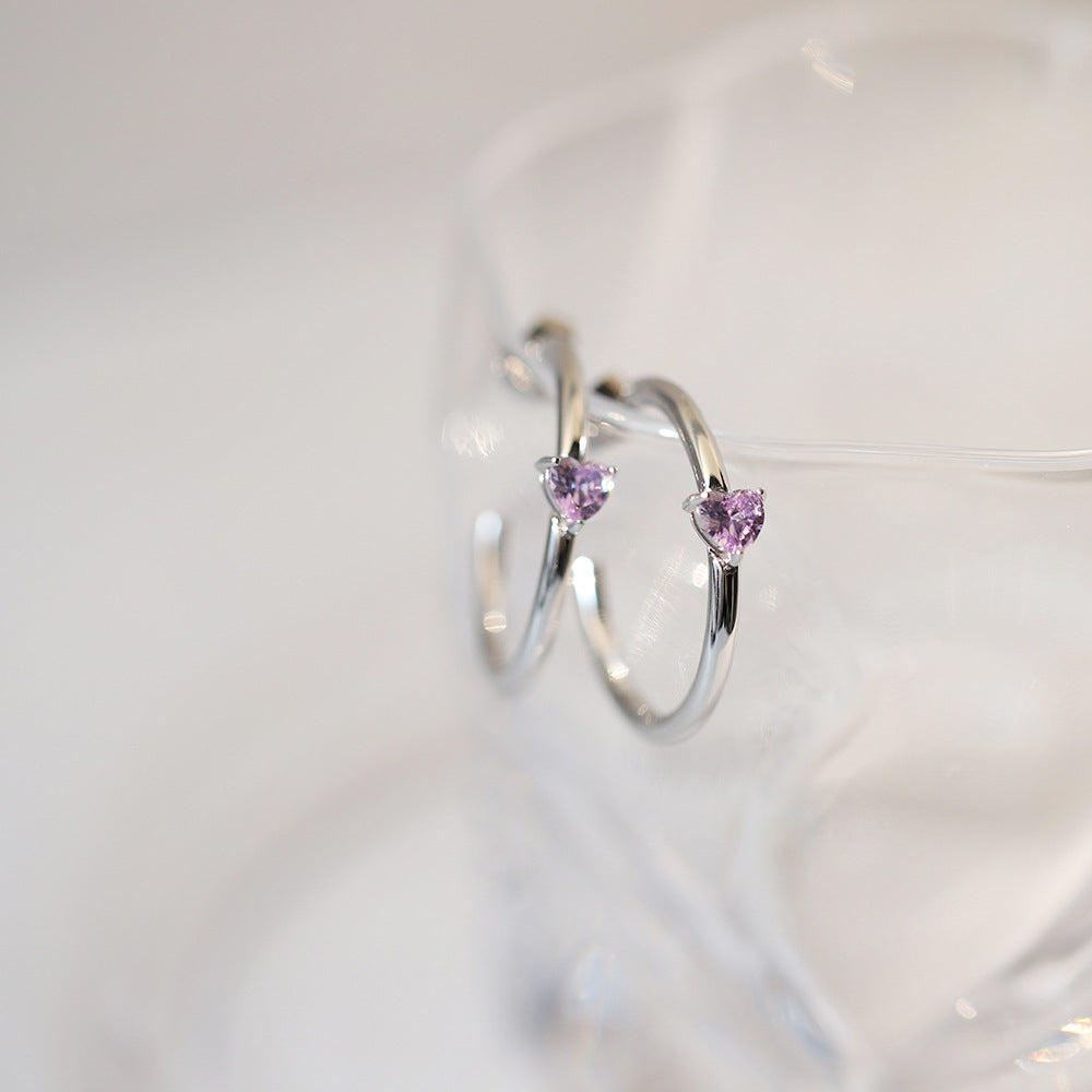 Heart Crystal Double Hoop Earrings - Silvery - 2