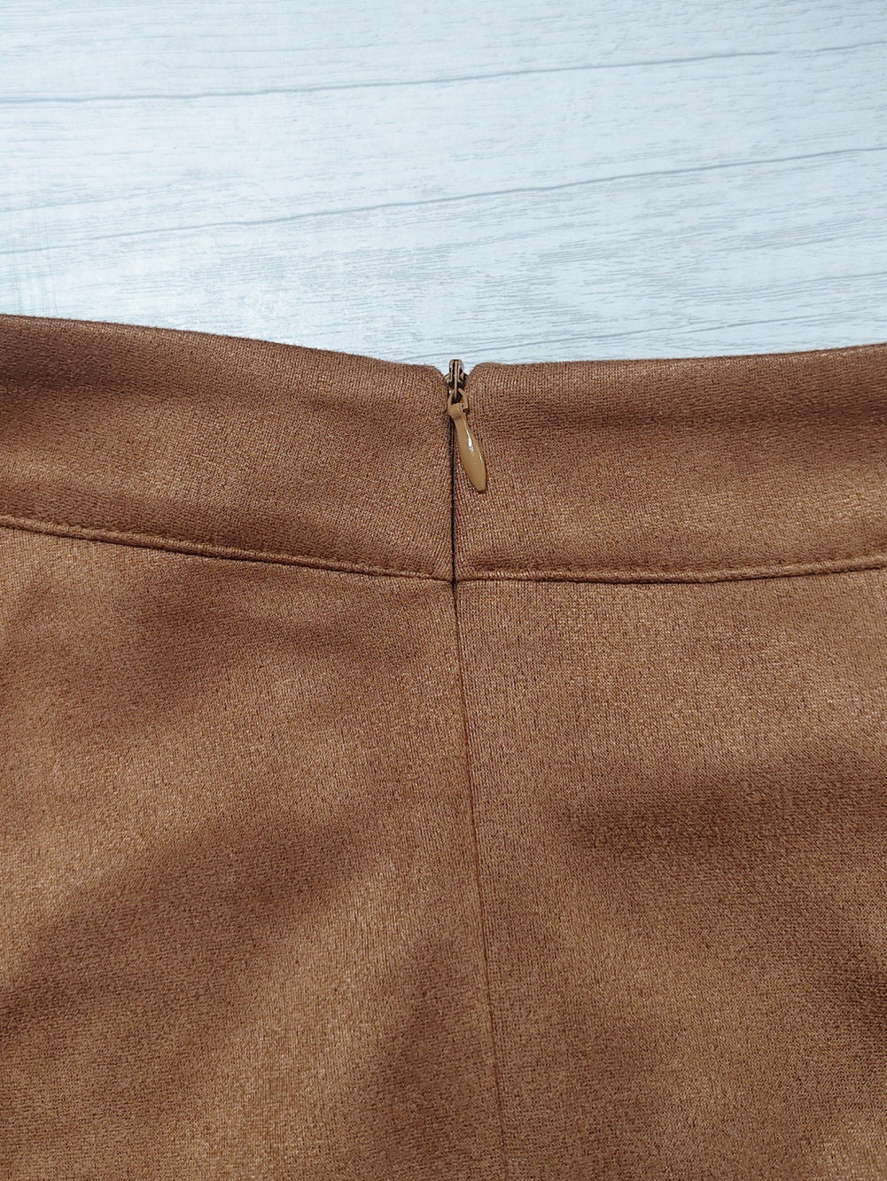 Ruched Button Trim Suede Look Maxi Skirt - Brown - 2
