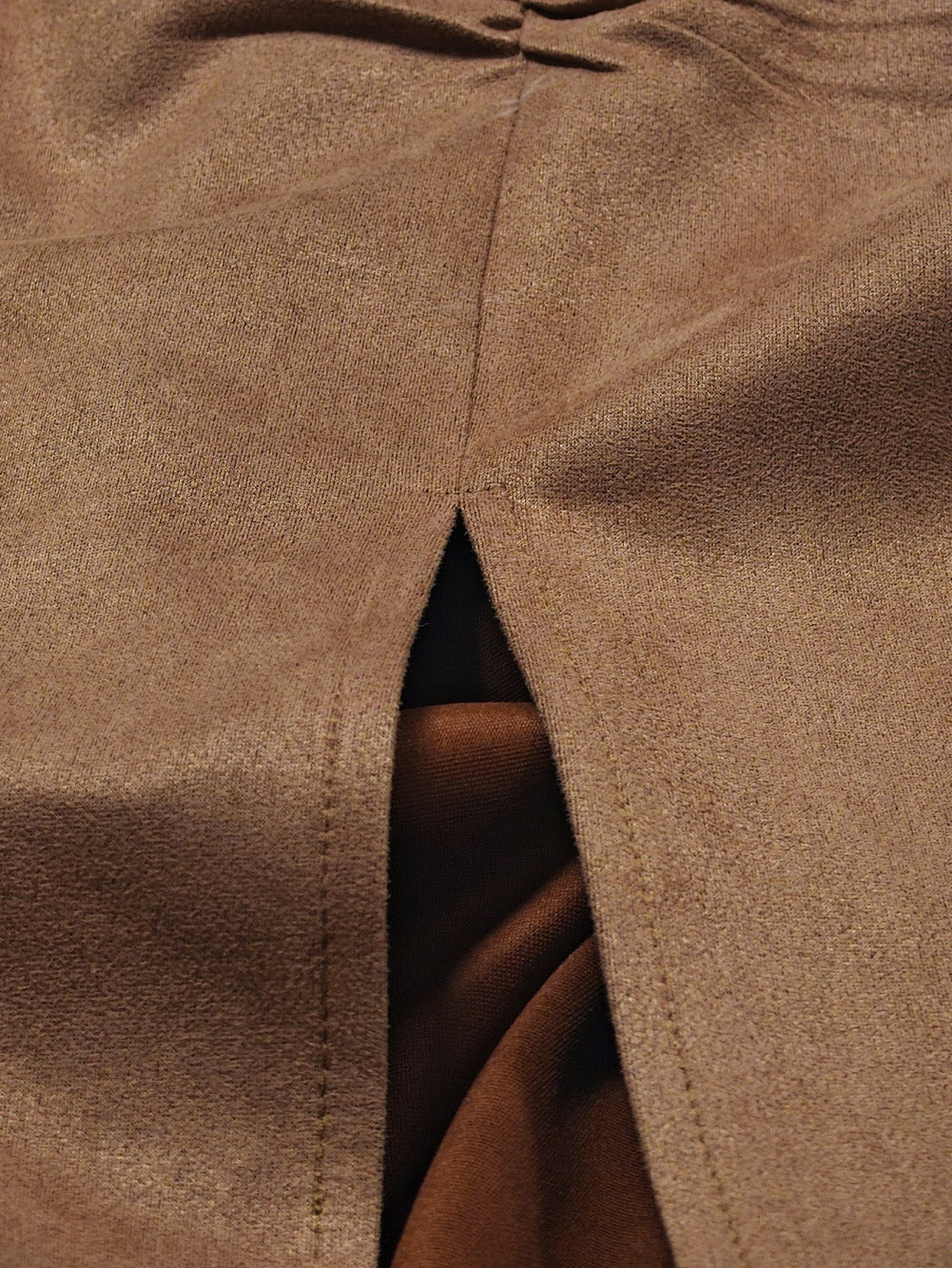 Ruched Button Trim Suede Look Maxi Skirt - Brown - 3