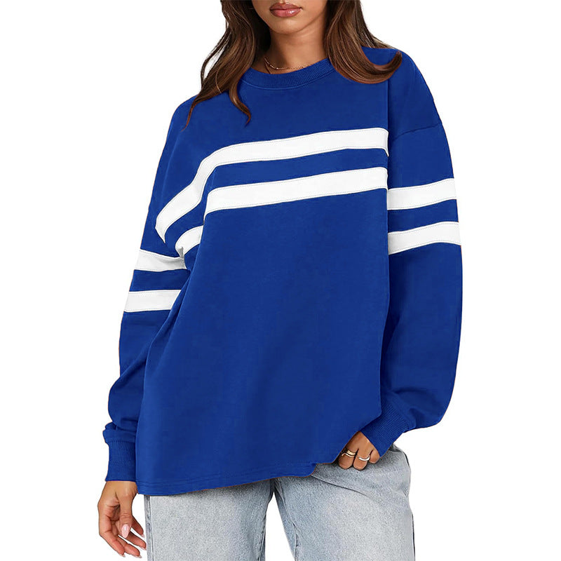 Varsity Stripe Oversized Crewneck Sweatshirt - Blue