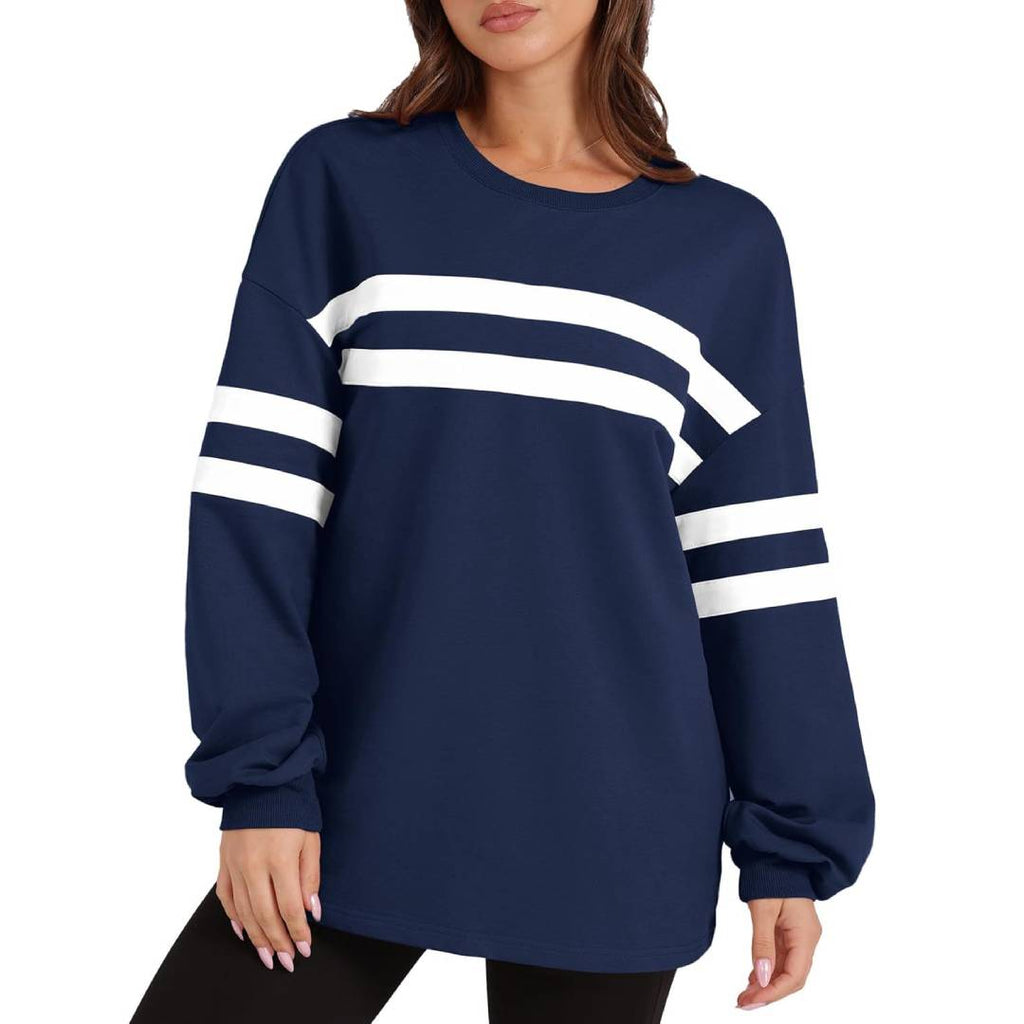 Varsity Stripe Oversized Crewneck Sweatshirt - NavyBlue - 1