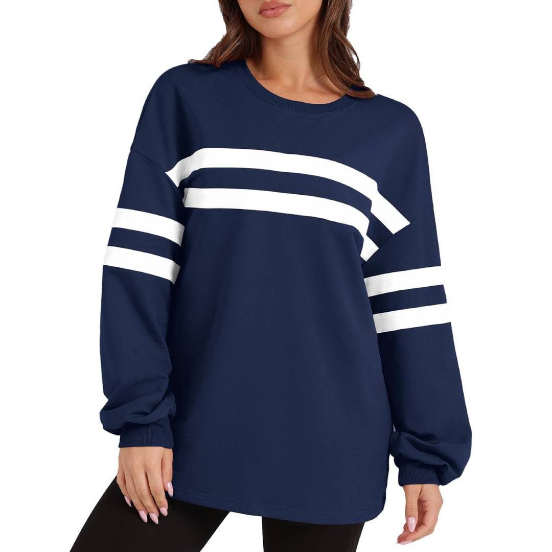 Varsity Stripe Oversized Crewneck Sweatshirt - NavyBlue - 1