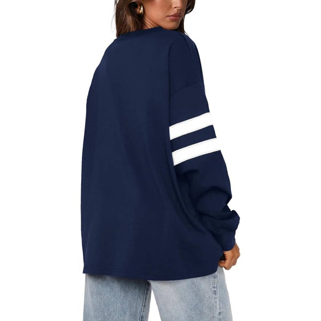 Varsity Stripe Oversized Crewneck Sweatshirt - NavyBlue - 3