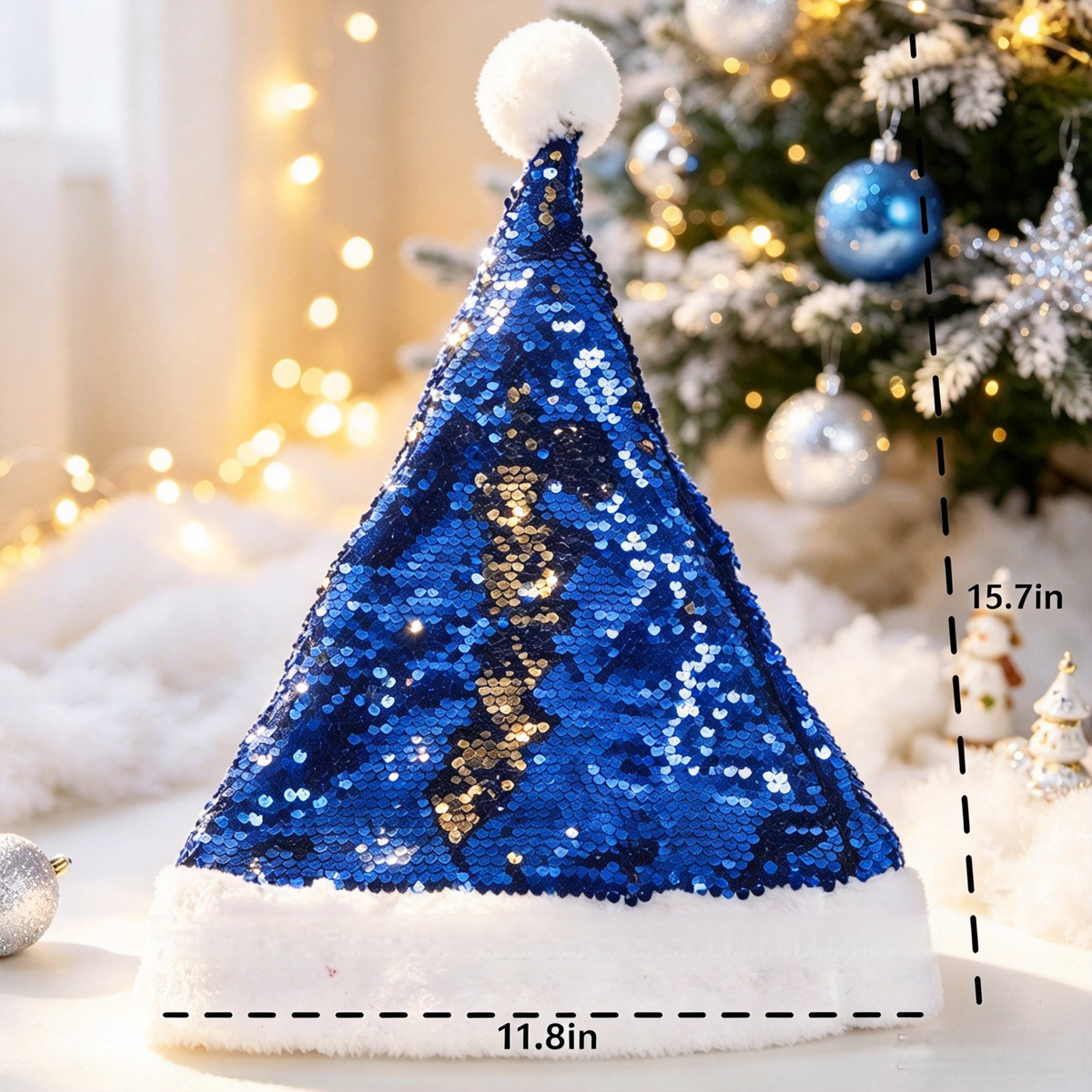 Color Changing Flip Sequin Santa Beanie Hat - BlueGold - 1