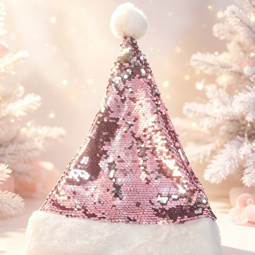 Color Changing Flip Sequin Santa Beanie Hat - Pink