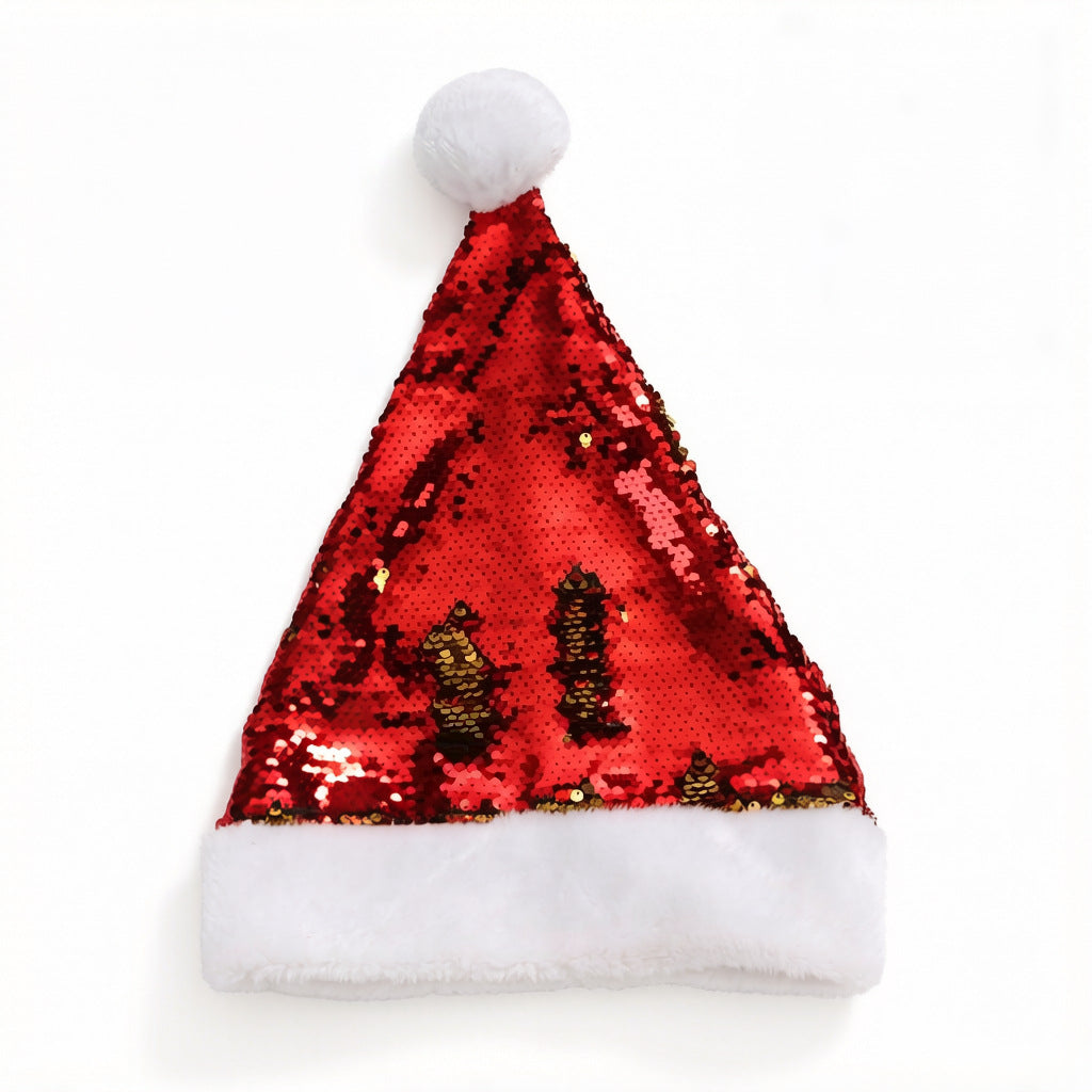 Color Changing Flip Sequin Santa Beanie Hat - RedGold