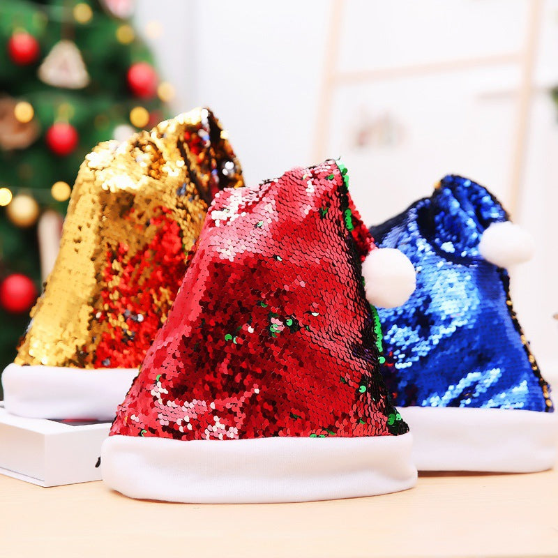 Color Changing Flip Sequin Santa Beanie Hat - RedGold - 3