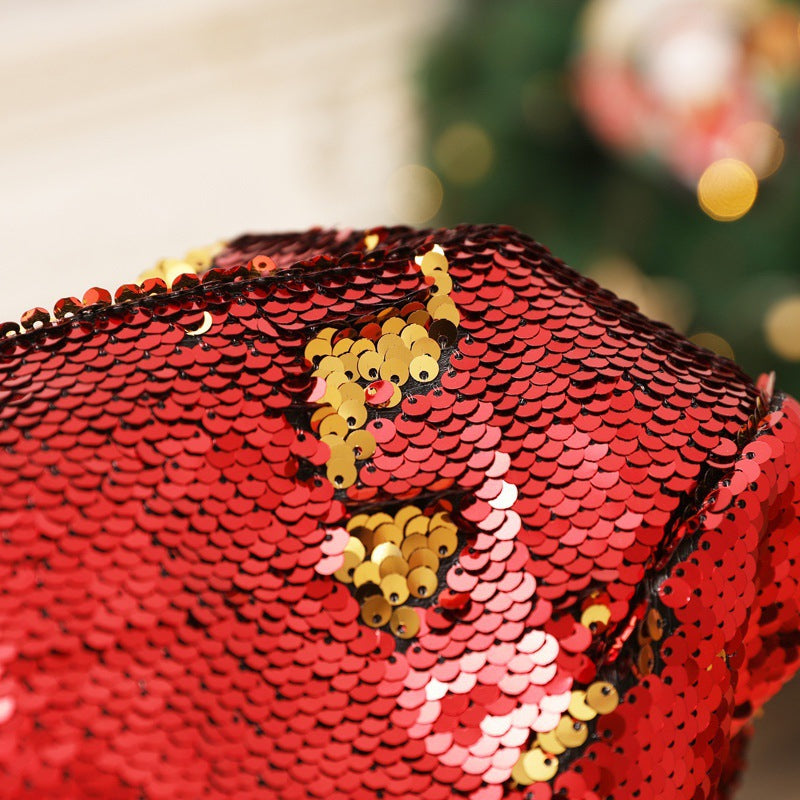 Color Changing Flip Sequin Santa Beanie Hat - RedGold - 4
