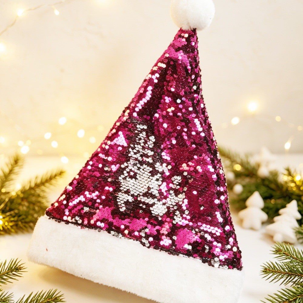Color Changing Flip Sequin Santa Beanie Hat - Rose_Red