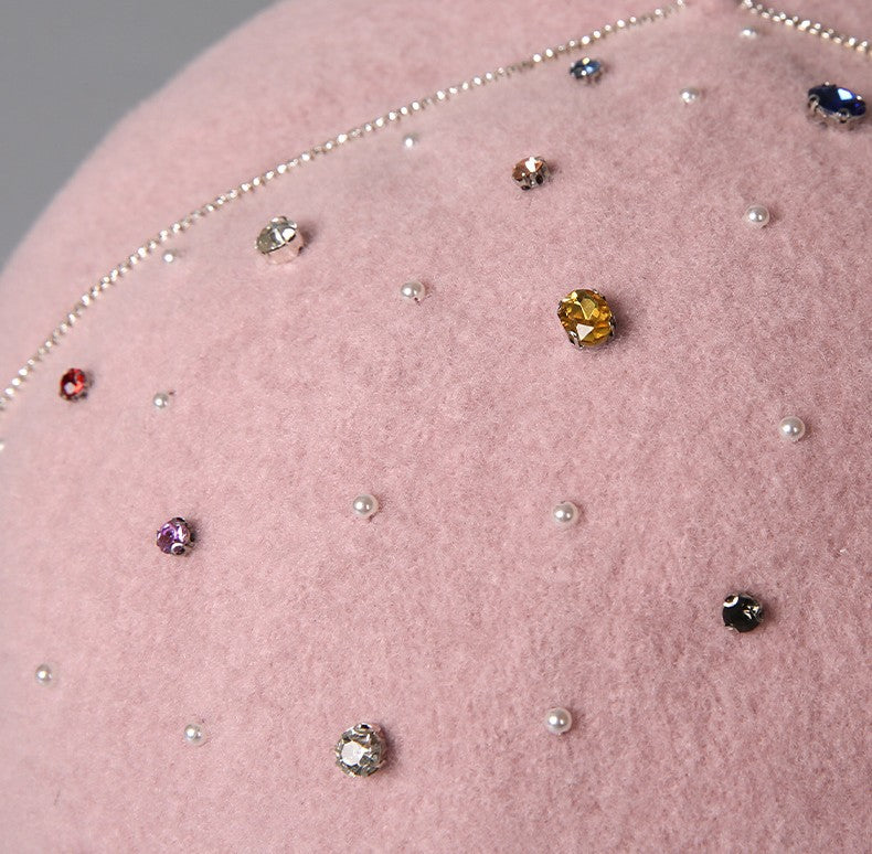 Rhinestone Wool Beret With Stem - view 2