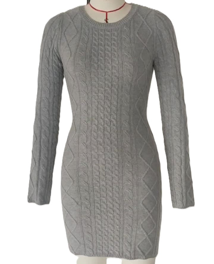 Backless Cable Knit Bodycon Mini Dress - Grey - 1