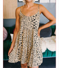 Leopard Spot Strappy Tiered Mini Dress - Khaki