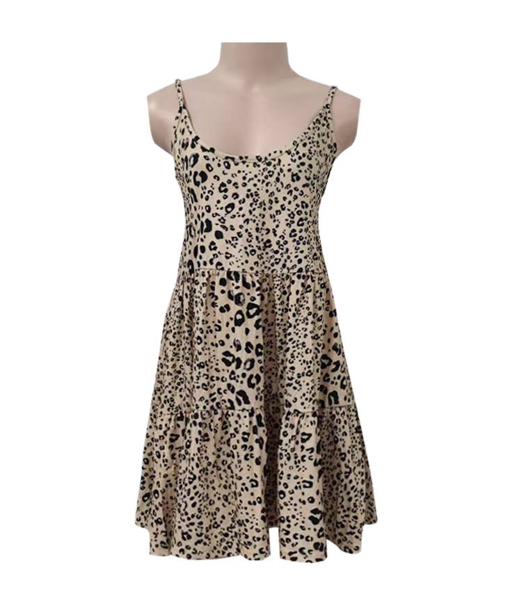 Leopard Spot Strappy Tiered Mini Dress
