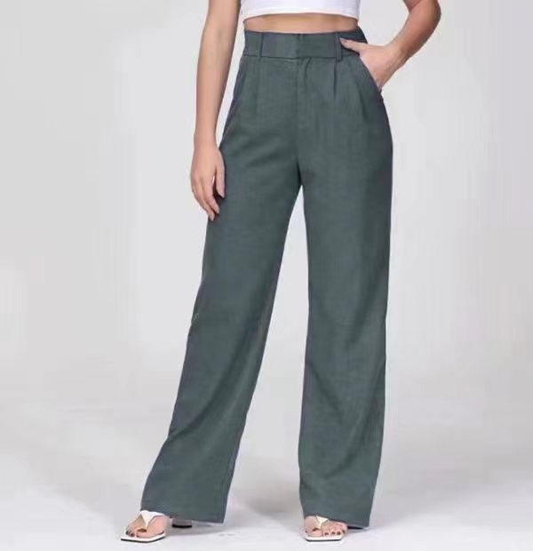 High Waist Pleated Wide Leg Trousers - Blue