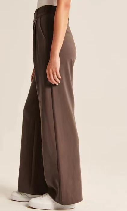 High Waist Pleated Wide Leg Trousers - Brown