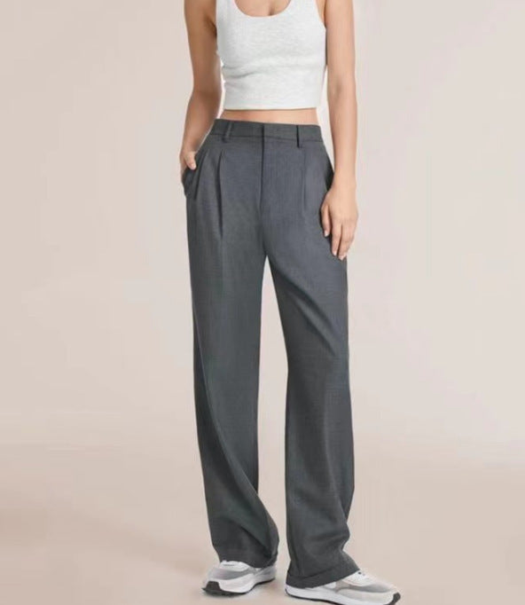 High Waist Pleated Wide Leg Trousers - Gray