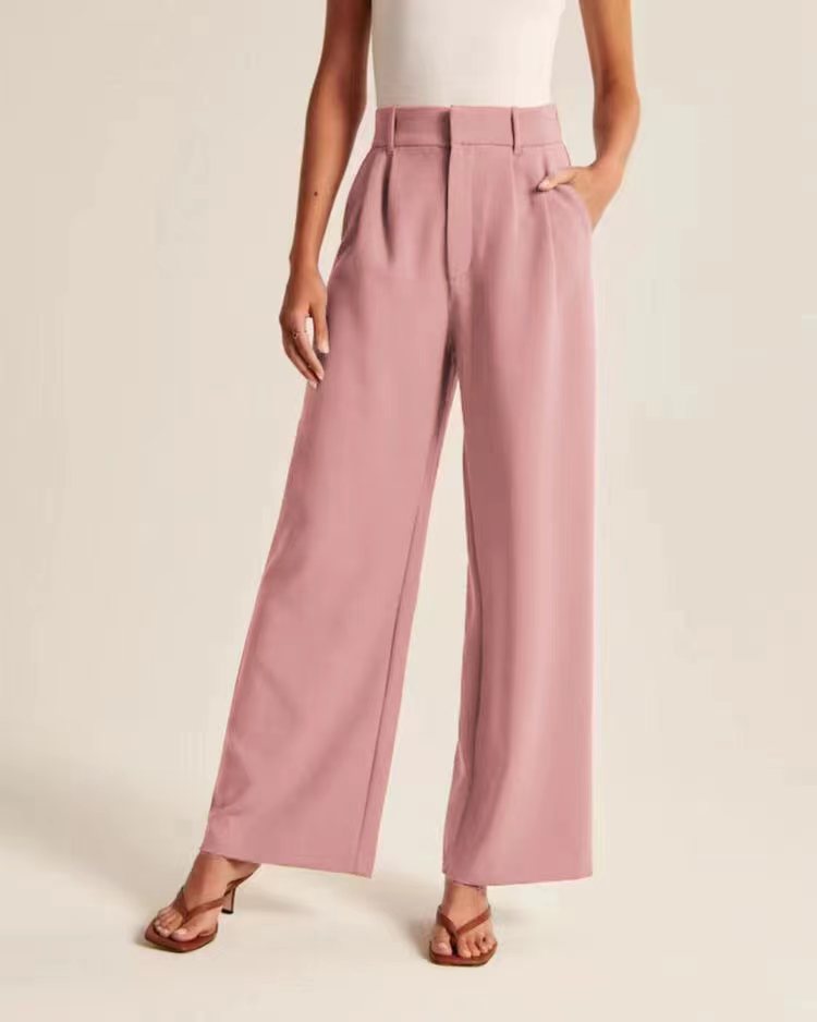 High Waist Pleated Wide Leg Trousers - Pink