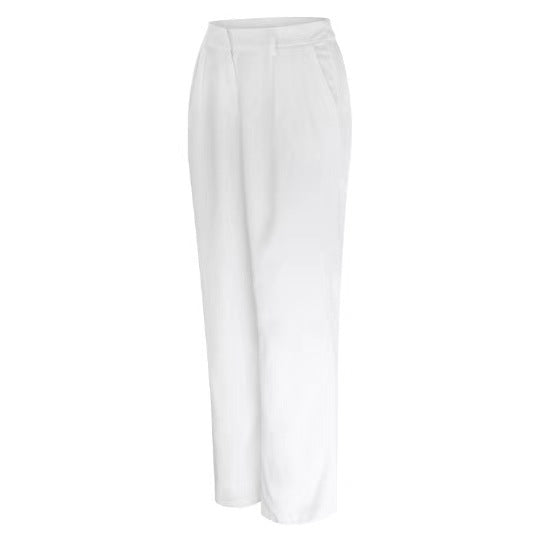 High Waist Pleated Wide Leg Trousers - White