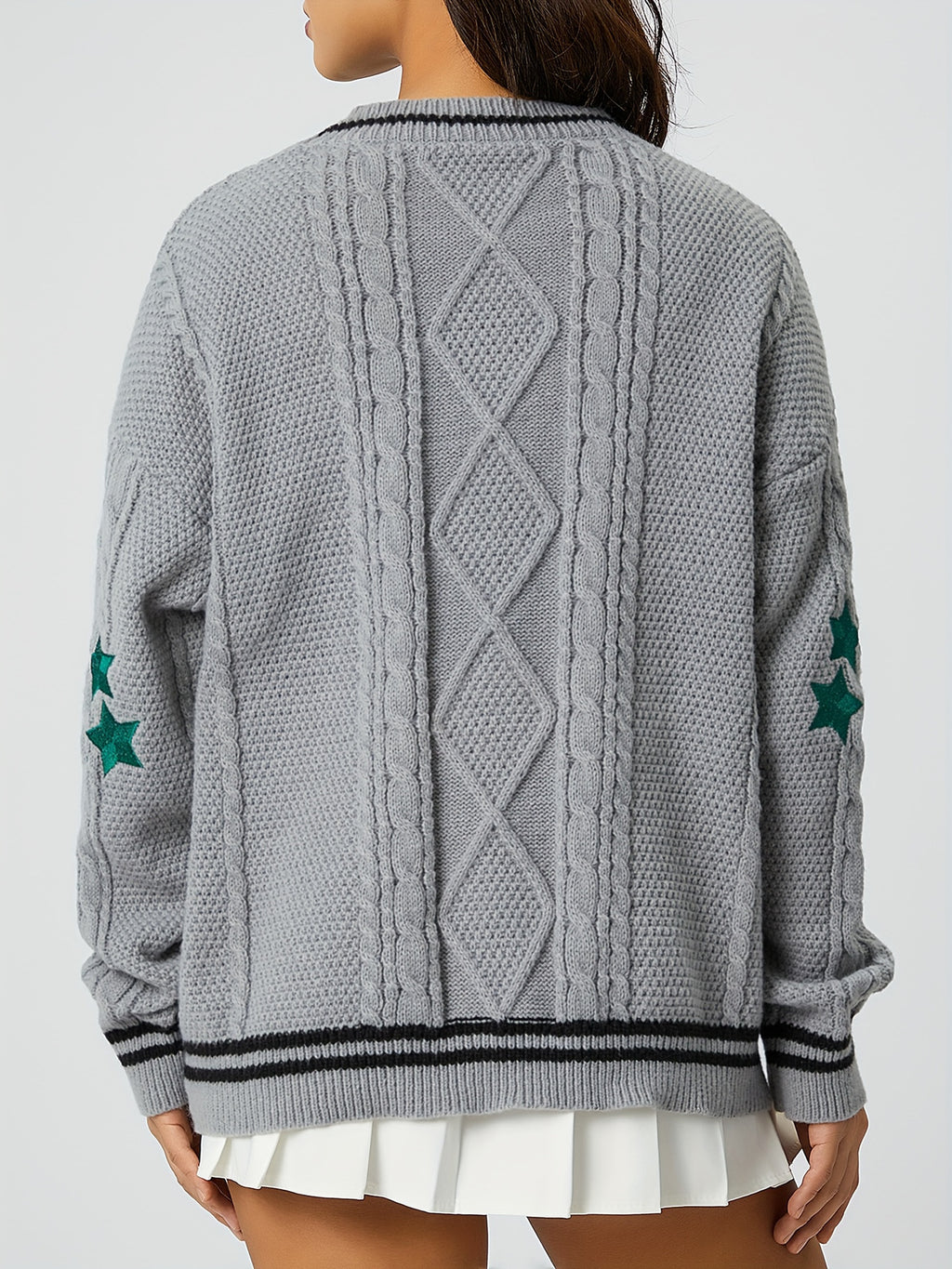 Star Embroidered Varsity Cable Knit Cardigan