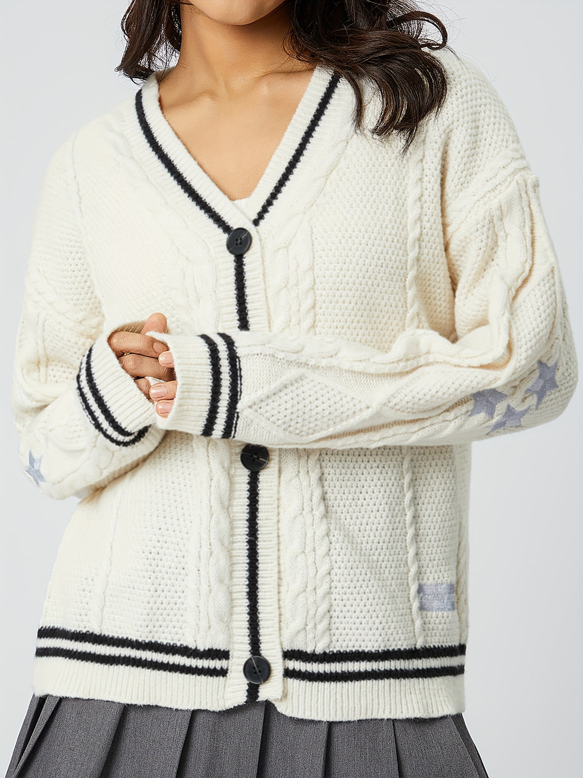 Star Embroidered Varsity Cable Knit Cardigan - view 1