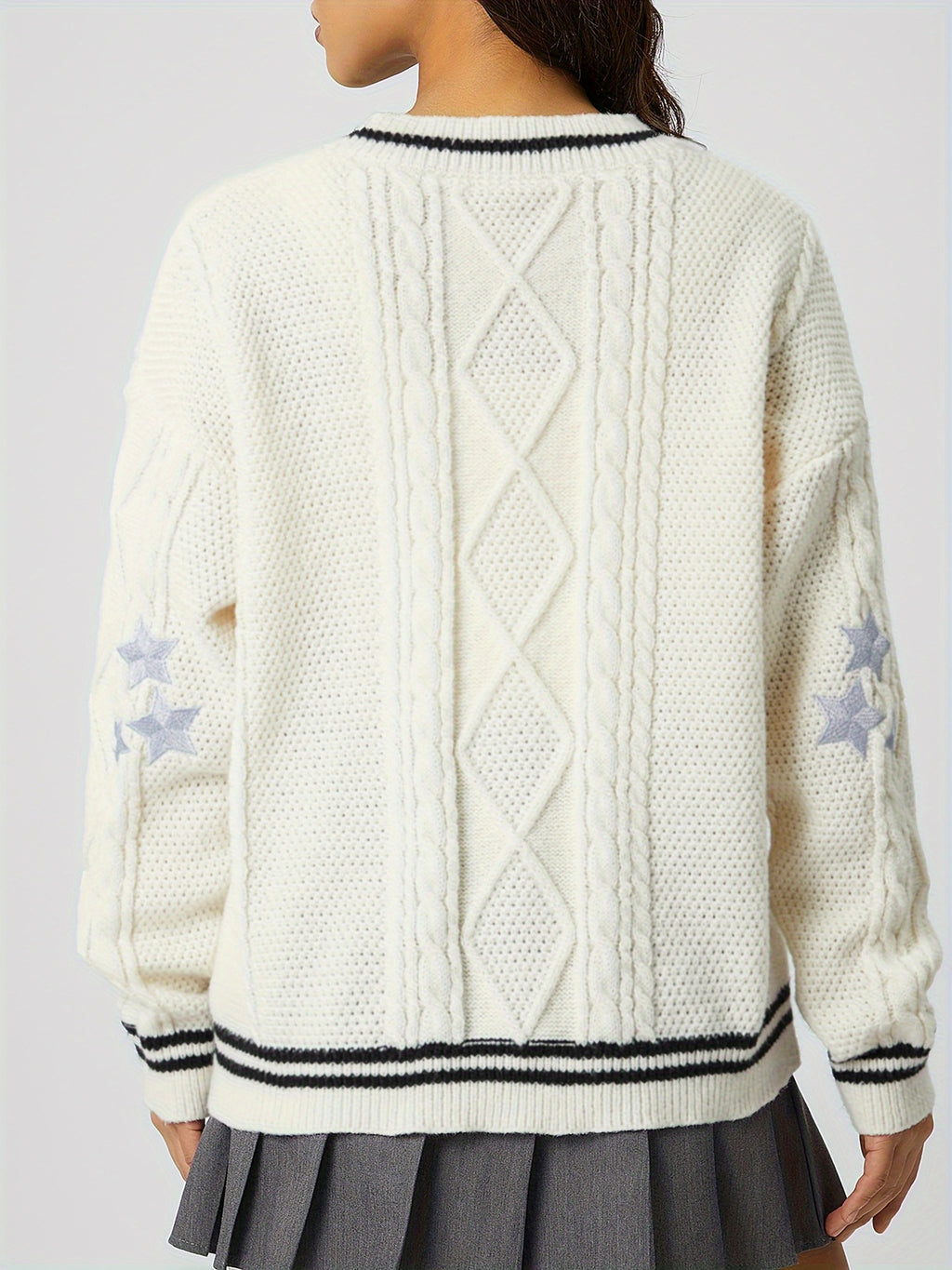 Star Embroidered Varsity Cable Knit Cardigan - view 2