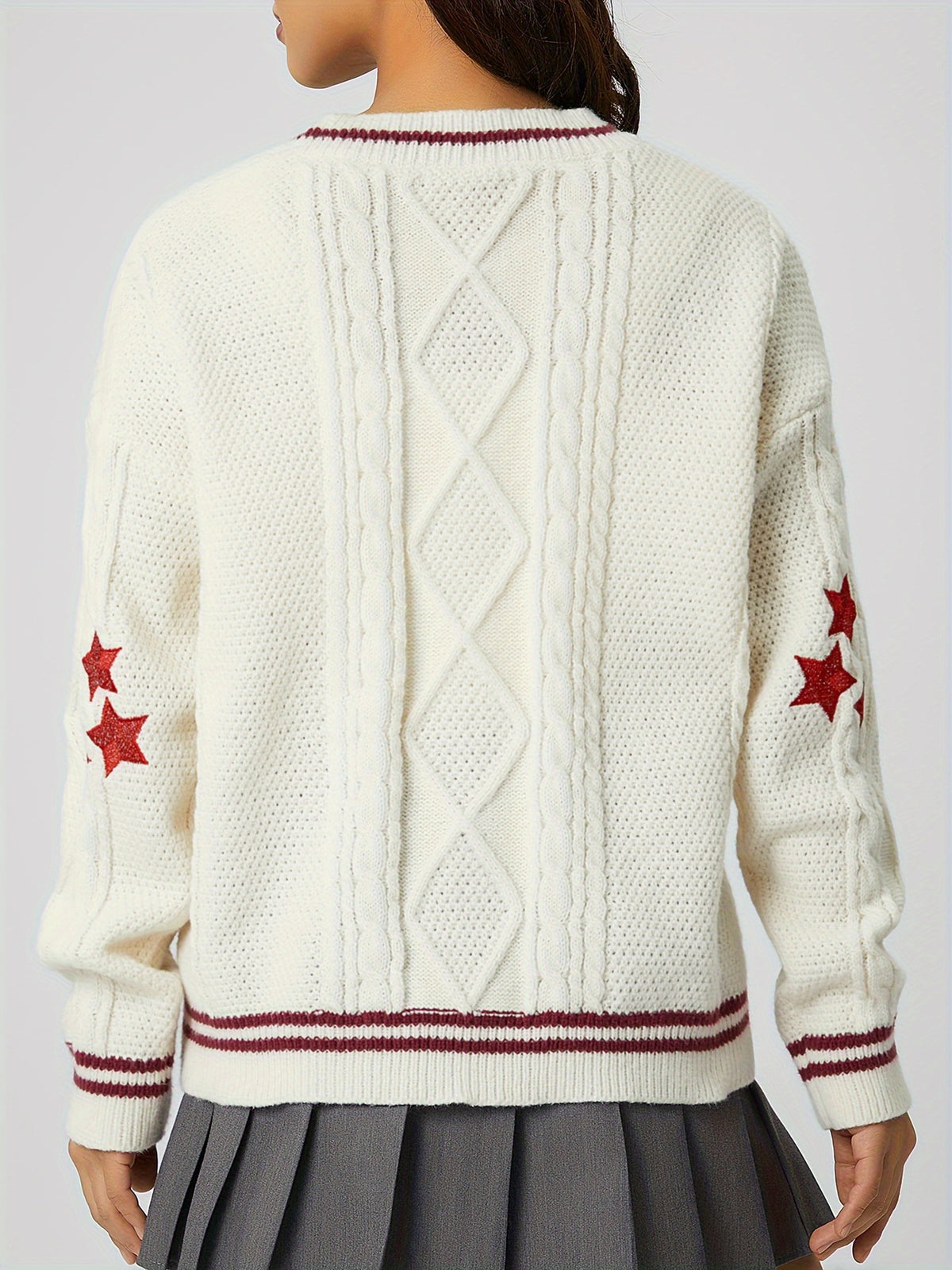 Star Embroidered Varsity Cable Knit Cardigan - view 4