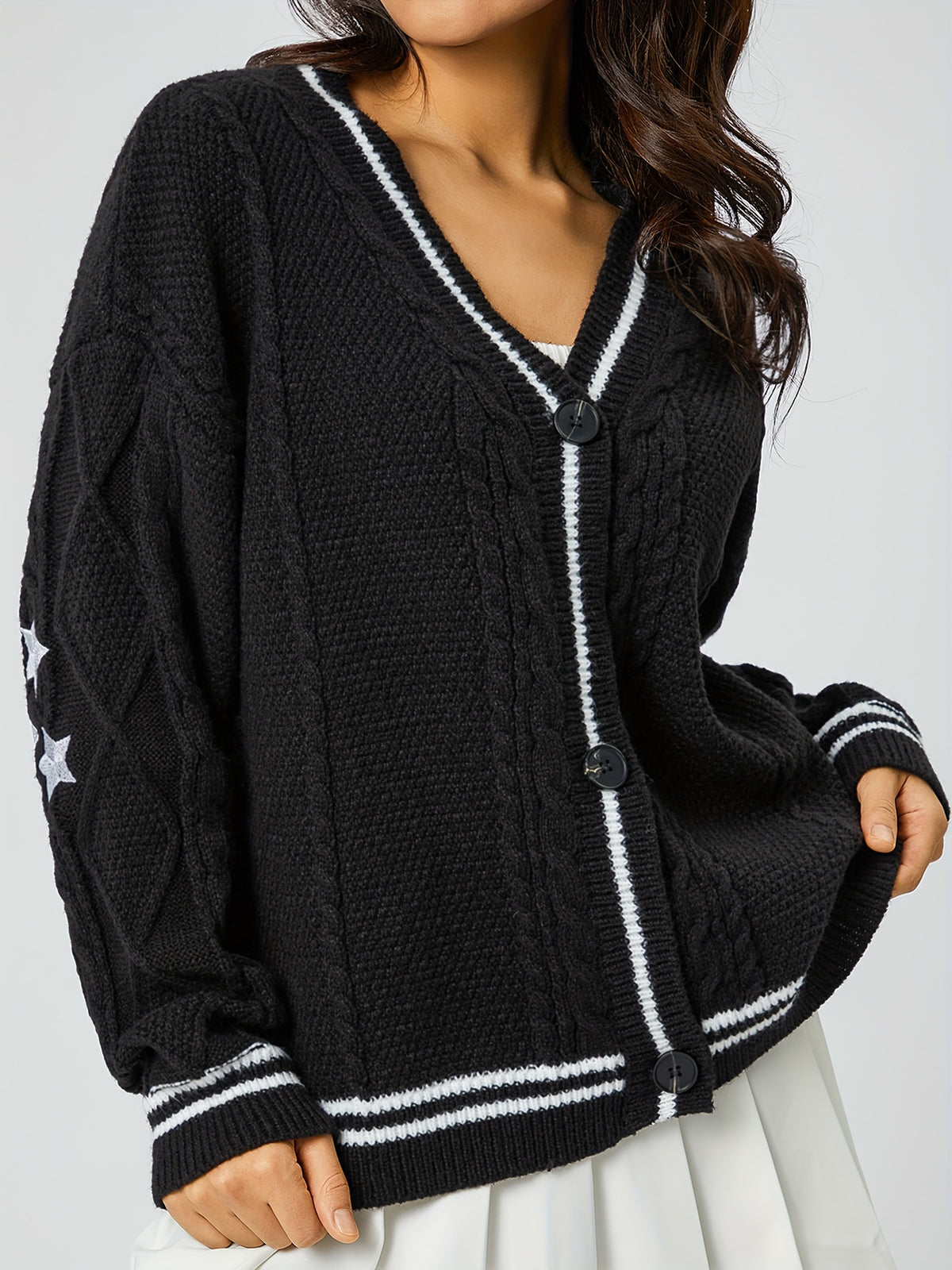 Star Embroidered Varsity Cable Knit Cardigan - view 5