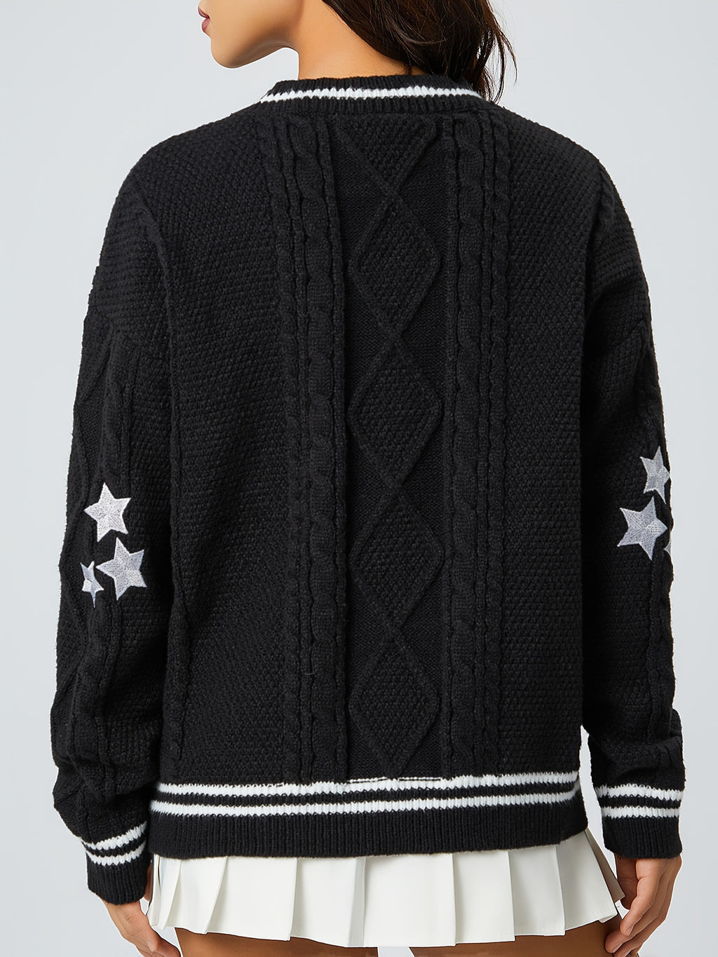 Star Embroidered Varsity Cable Knit Cardigan - view 6