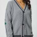 Star Embroidered Varsity Cable Knit Cardigan - grey