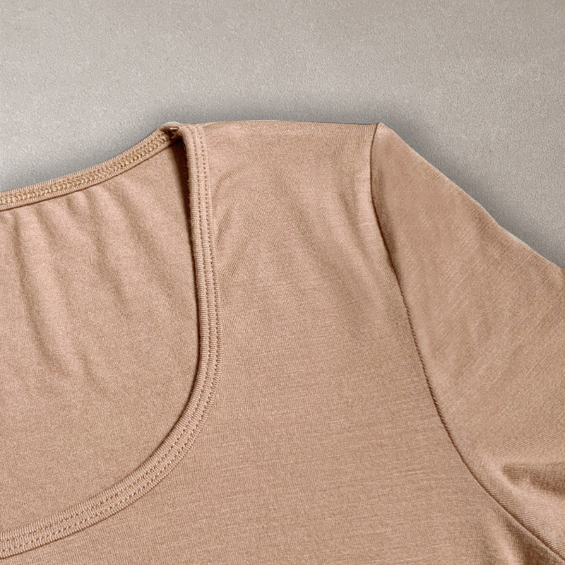 Scoop Neck Short Sleeve Crop Top - Apricot - 3