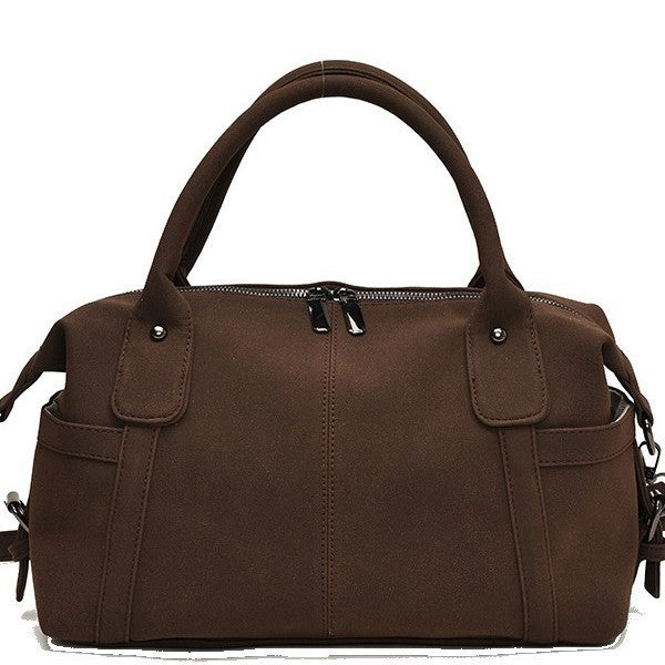 Faux Suede Bowling Bag with Crossbody Strap