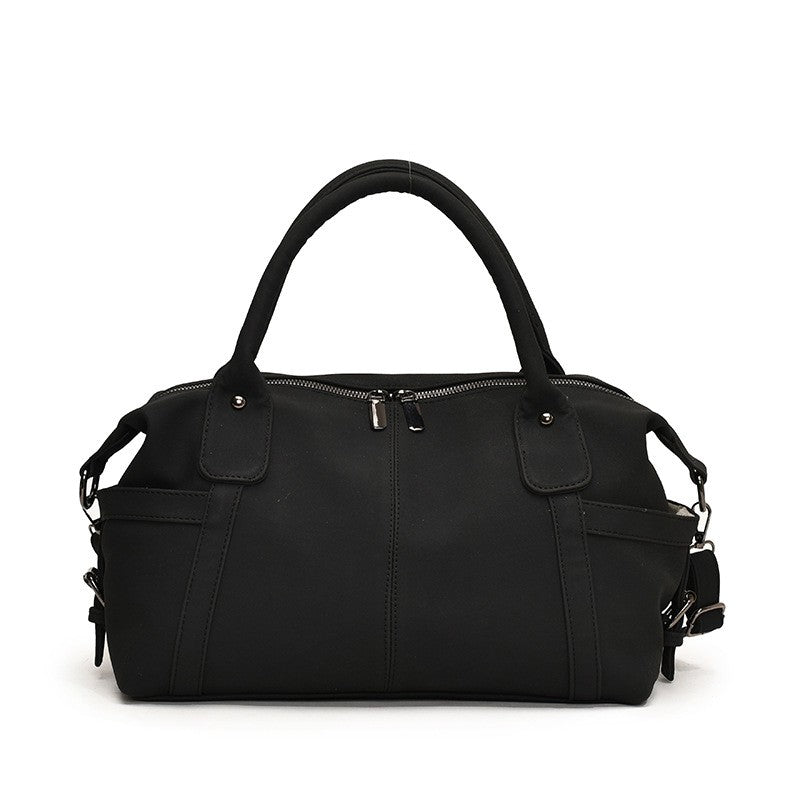 Faux Suede Bowling Bag with Crossbody Strap