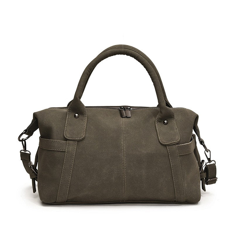 Faux Suede Bowling Bag with Crossbody Strap