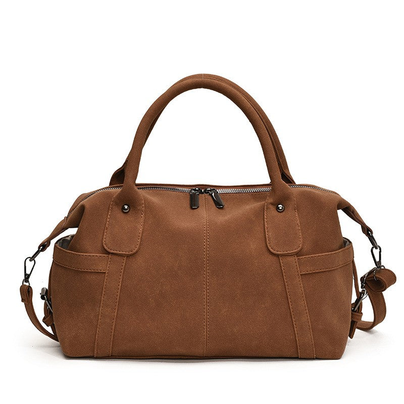 Faux Suede Bowling Bag with Crossbody Strap