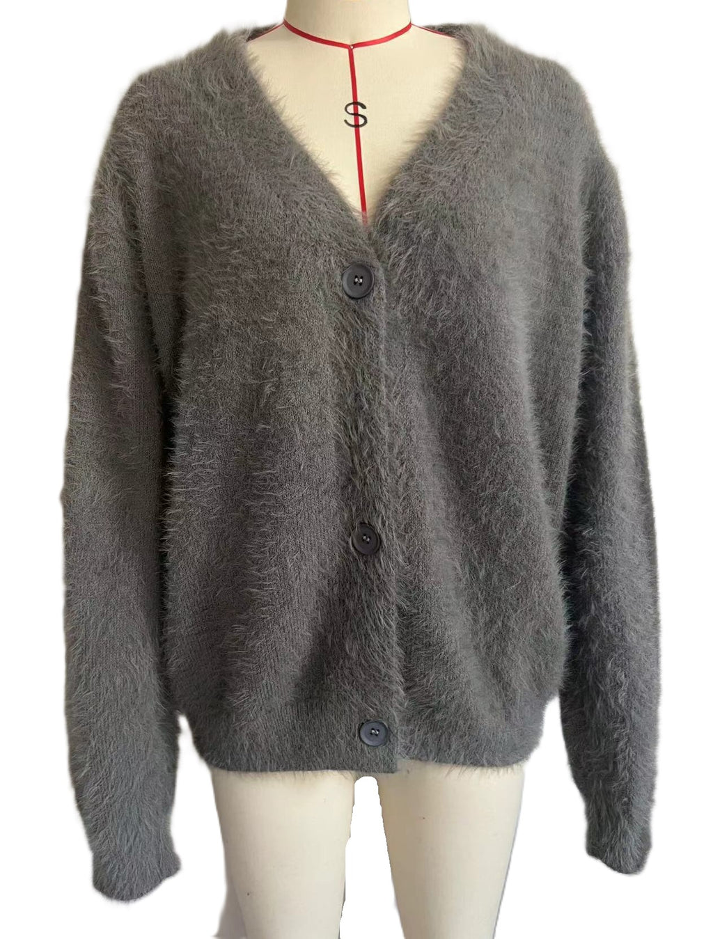 Slouchy Fuzzy Button Front Cardigan - Darkgrey