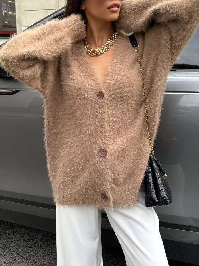 Slouchy Fuzzy Button Front Cardigan