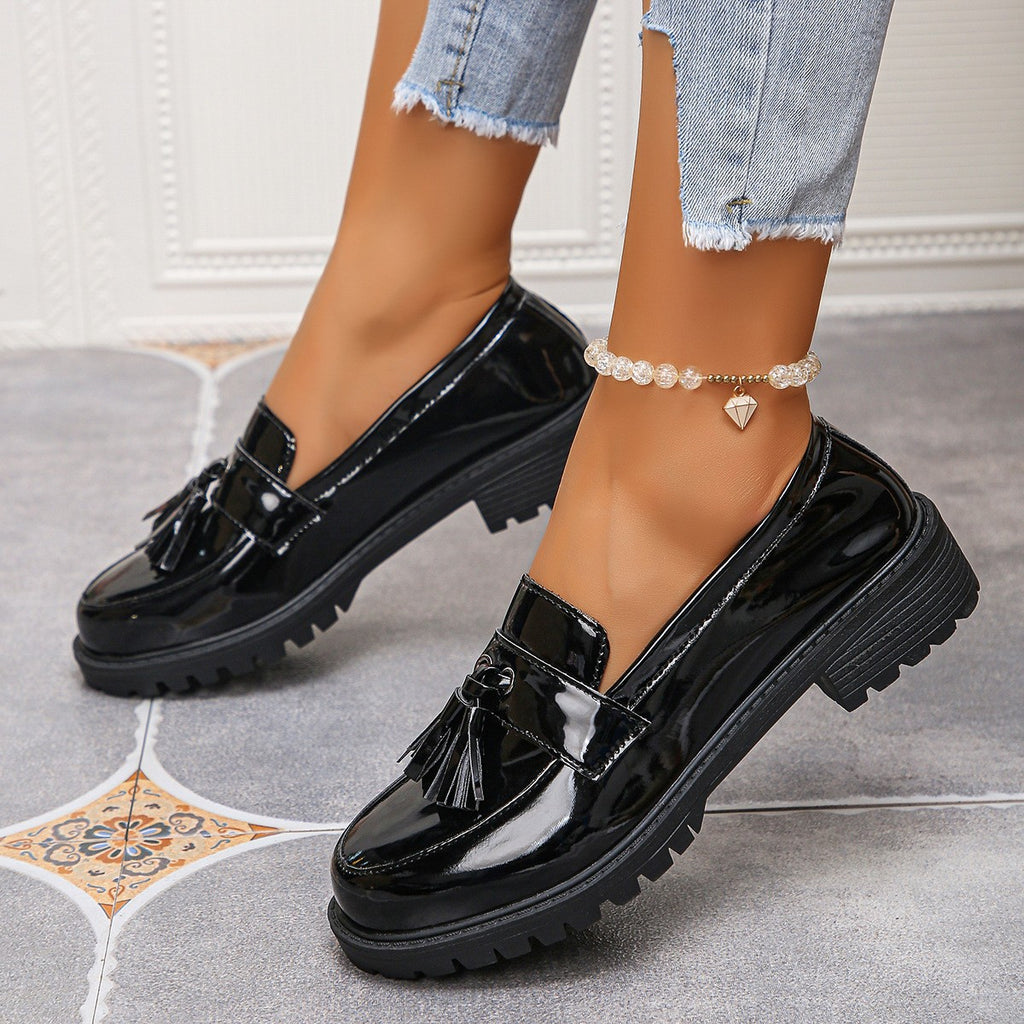 Patent Tassel Loafers with Chunky Lug Sole