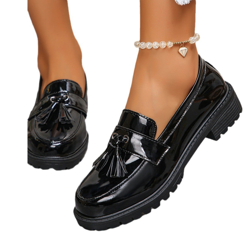 Patent Tassel Loafers with Chunky Lug Sole
