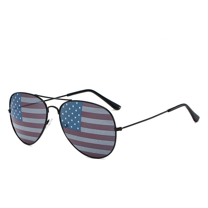 Stars And Stripes Lens Aviator Sunglasses - Black