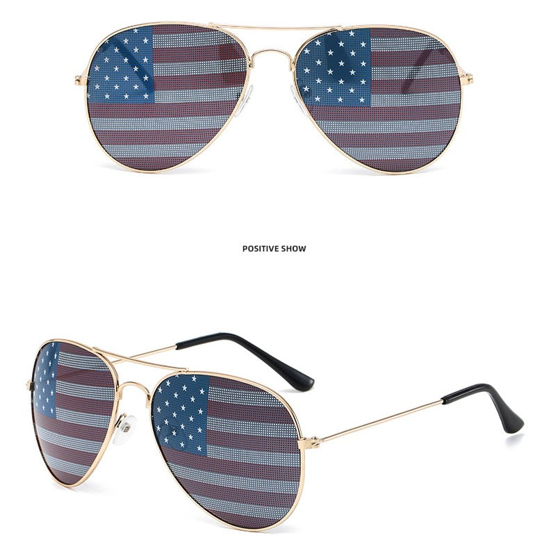 Stars And Stripes Lens Aviator Sunglasses - Golden - 1