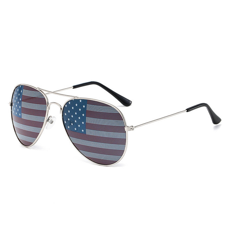 Stars And Stripes Lens Aviator Sunglasses - Silver