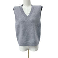 V Neck Sleeveless Knit Sweater Vest - Grey