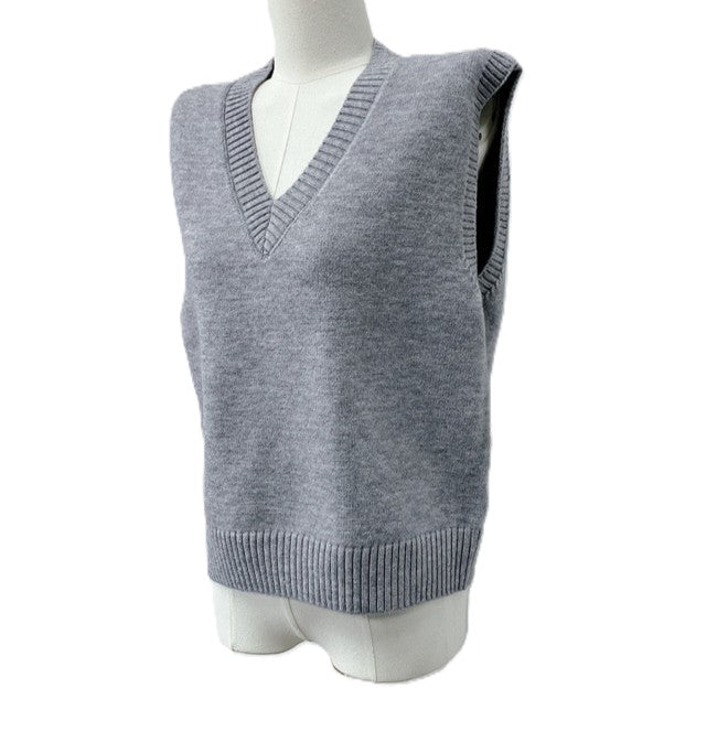 V Neck Sleeveless Knit Sweater Vest - Grey - 1