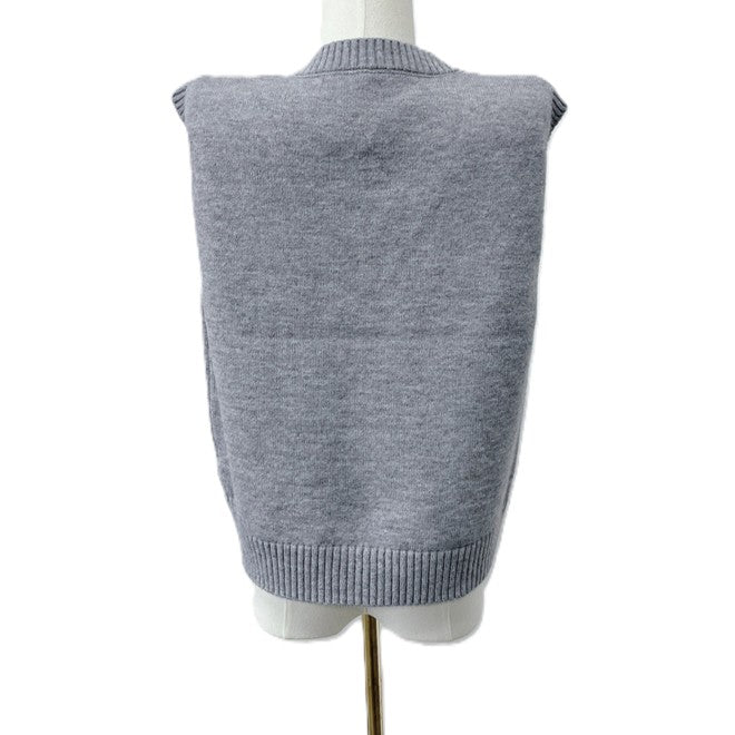 V Neck Sleeveless Knit Sweater Vest - Grey - 2