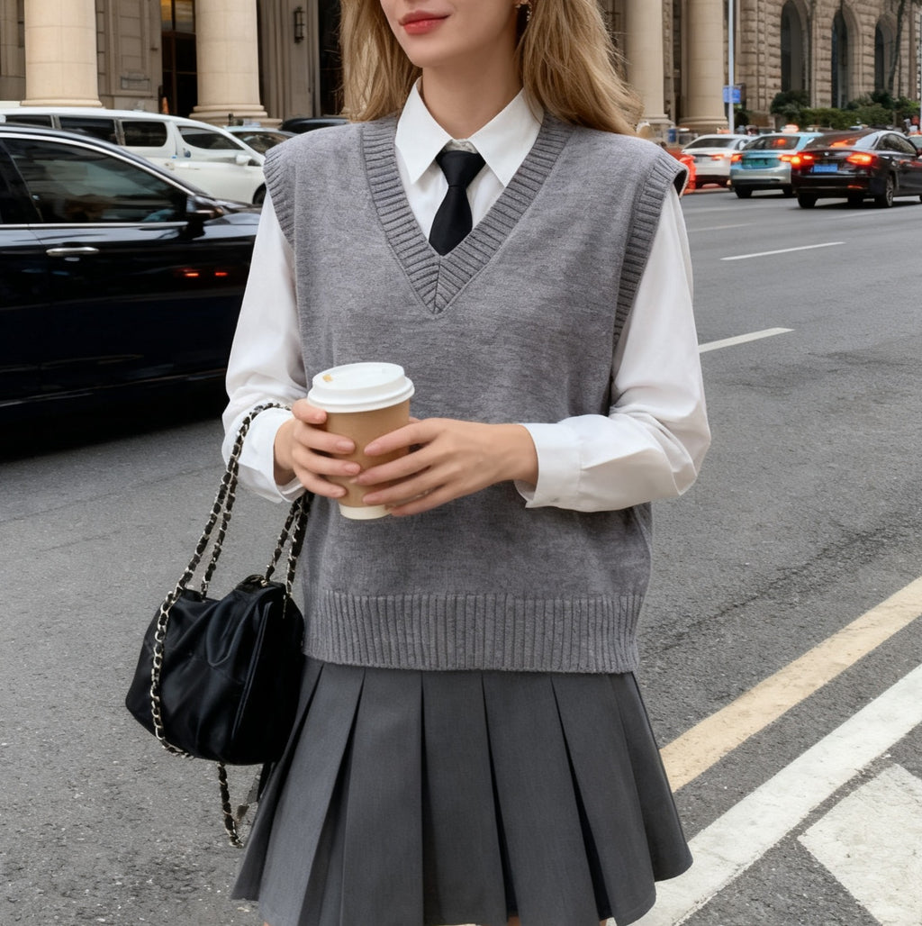 V Neck Sleeveless Knit Sweater Vest