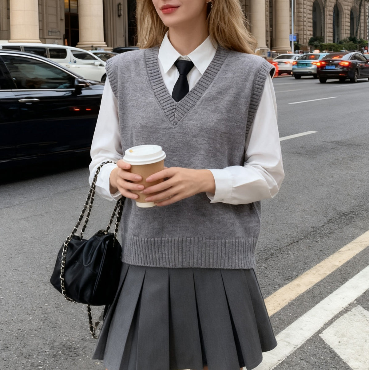 V Neck Sleeveless Knit Sweater Vest