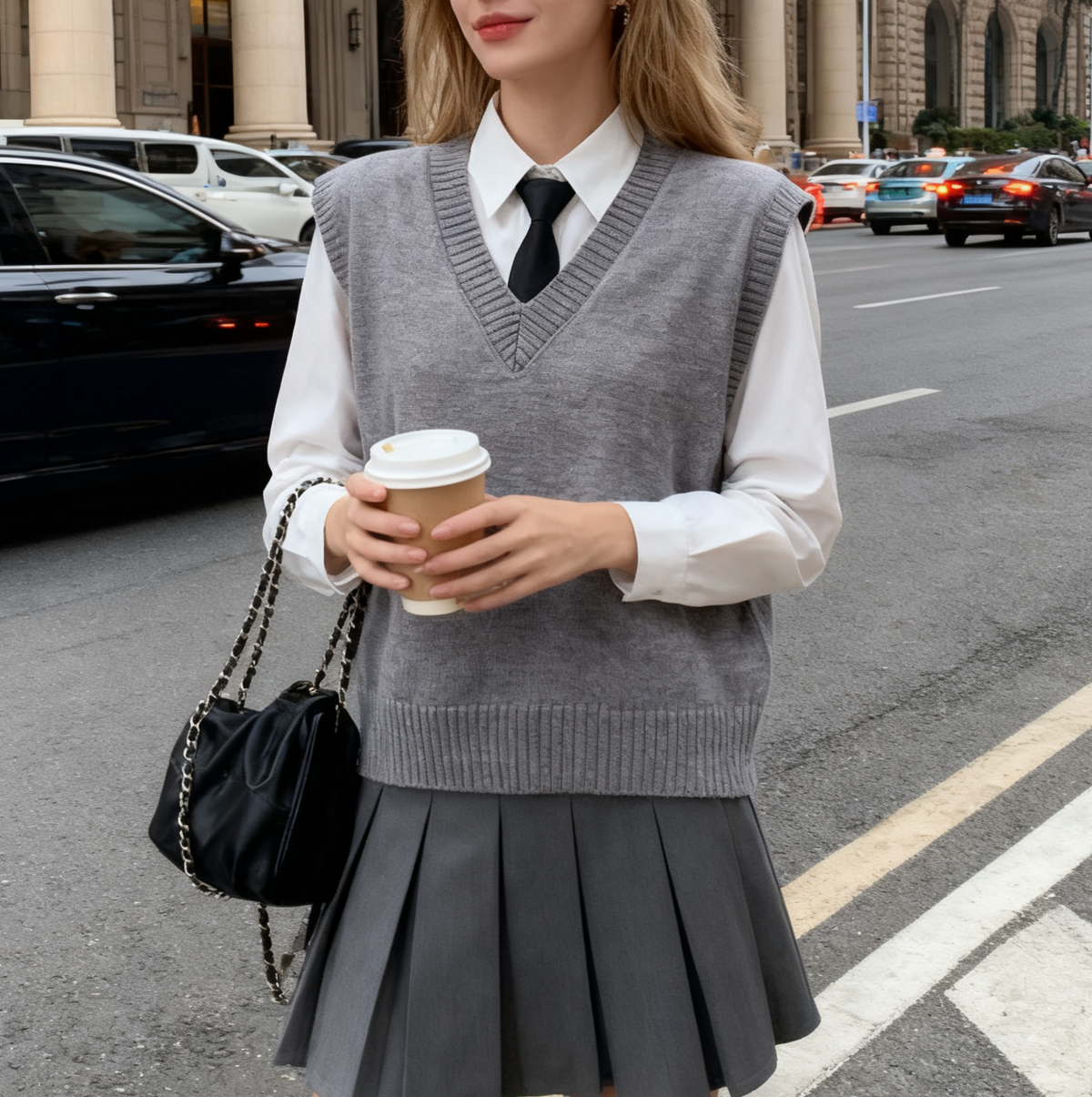 V Neck Sleeveless Knit Sweater Vest - view 1