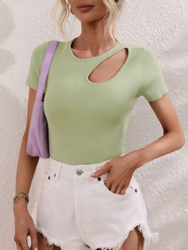 Teardrop Cutout Shoulder Fitted Knit Top - view 1