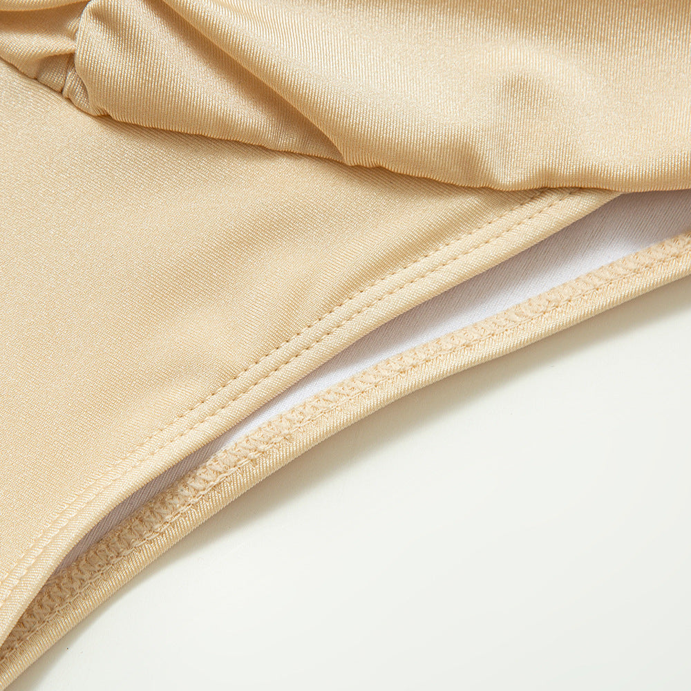 Gathered Cup V Front High Leg Bikini - Champagne - 4